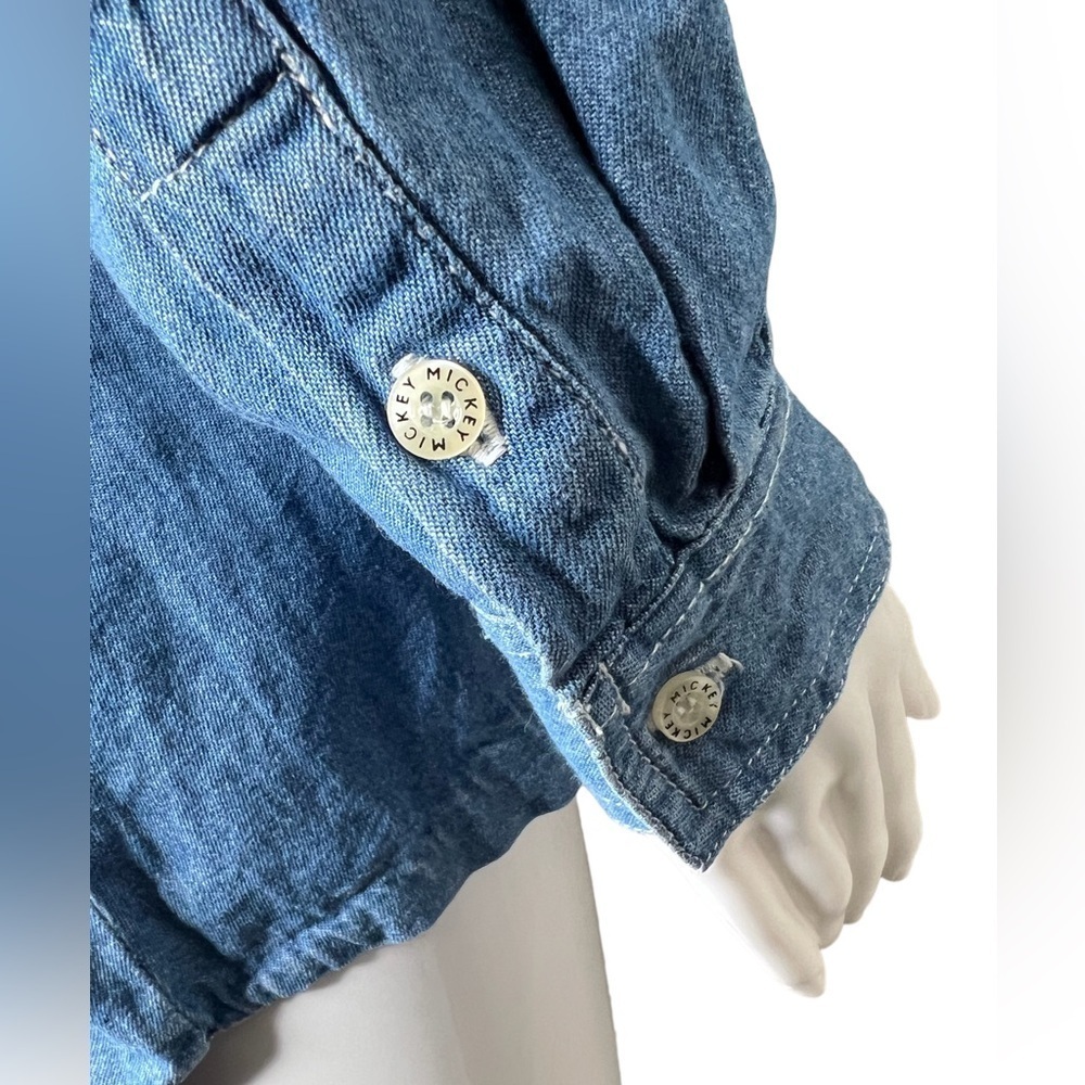 Vintage Mickey Mouse Unlimited Embroidered Button Up Denim Blue Jean Shirt - Picture 8 of 12